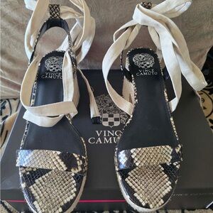 Vince Camuto Black and Cream Espadrille Sandals